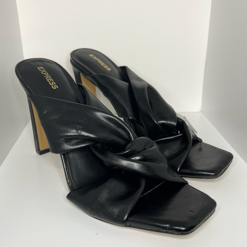 Express Leather Square Toe Mid Heel Sandals